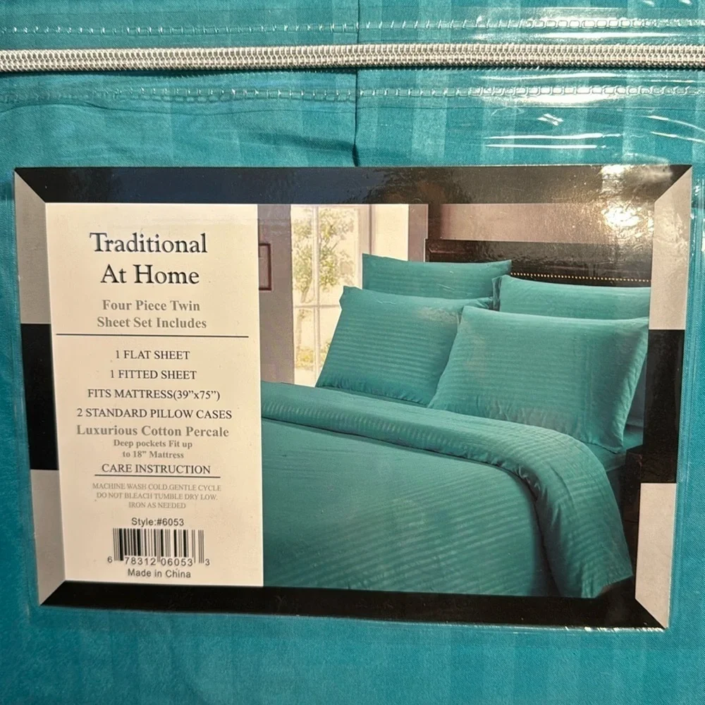 Traditional At Home 4pc Twin Sheet Set Pistachio Green Stripes embossed